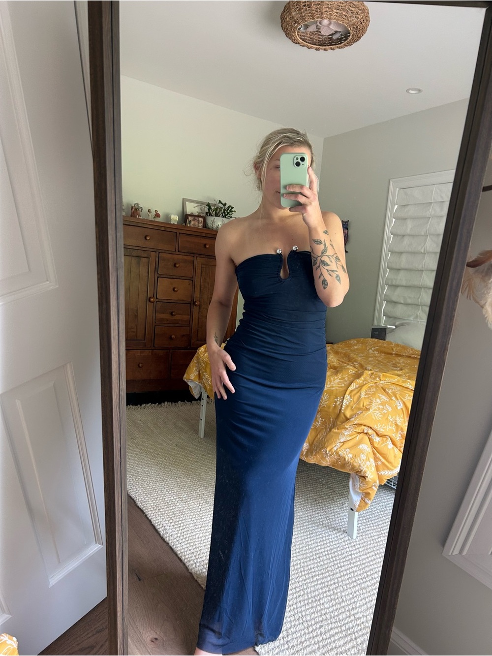 Hello Molly Strapless Navy Maxi Dress with Front Keyhole Accent